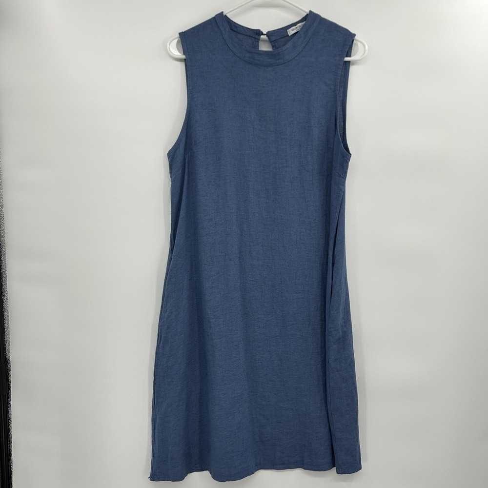 Valentina Naldi Italy Womens Linen Sleeveless Dress Size Med Blue Minimalist‎